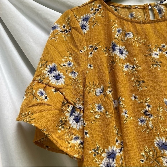 Speechless Mustard Floral Short Sleeve Dress, Size XL - Picture 3 of 8